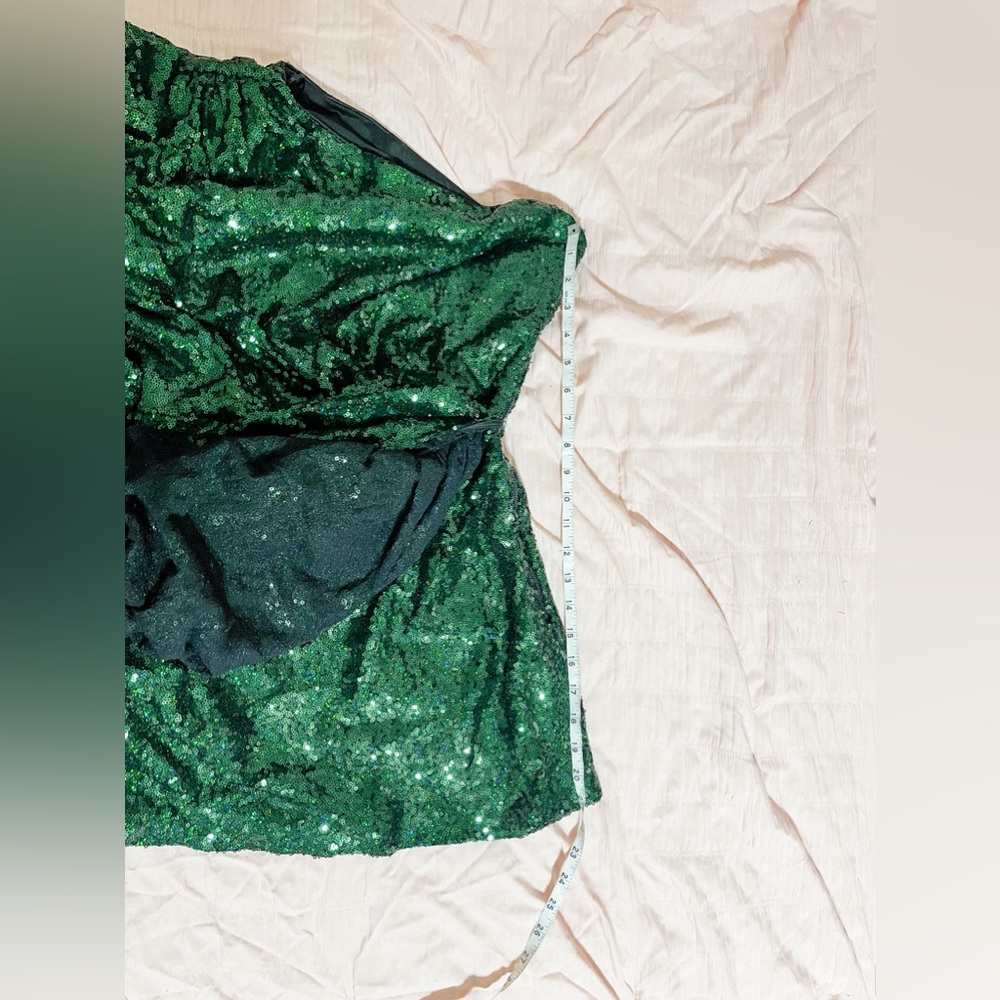 16Arlington One Sleeve Draped Sequined Tulle Mini Dress Green Size UK 8 US 4 - Picture 15 of 15